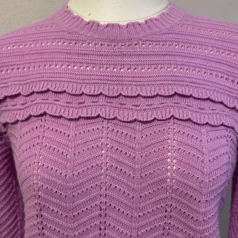 J.Crew Crewneck Scalloped Pointelle Lavender Knit Wool Blend Women's Sweater